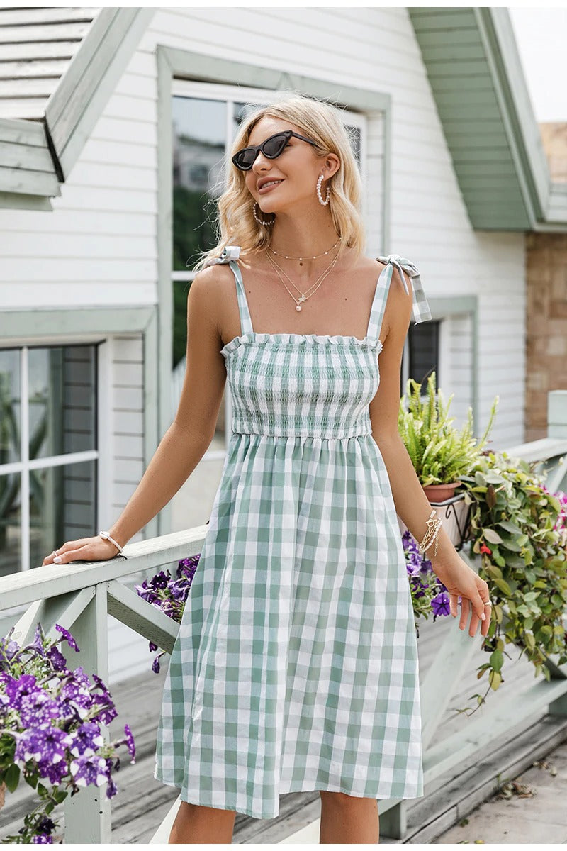 Grünes Gingham-Vintage-Kleid