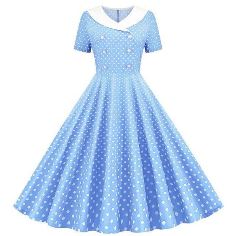 50er Jahre Himmelblaues Polka Dot Kleid