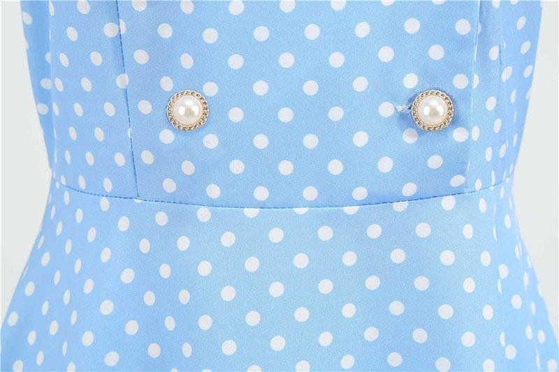 50er Jahre Himmelblaues Polka Dot Kleid