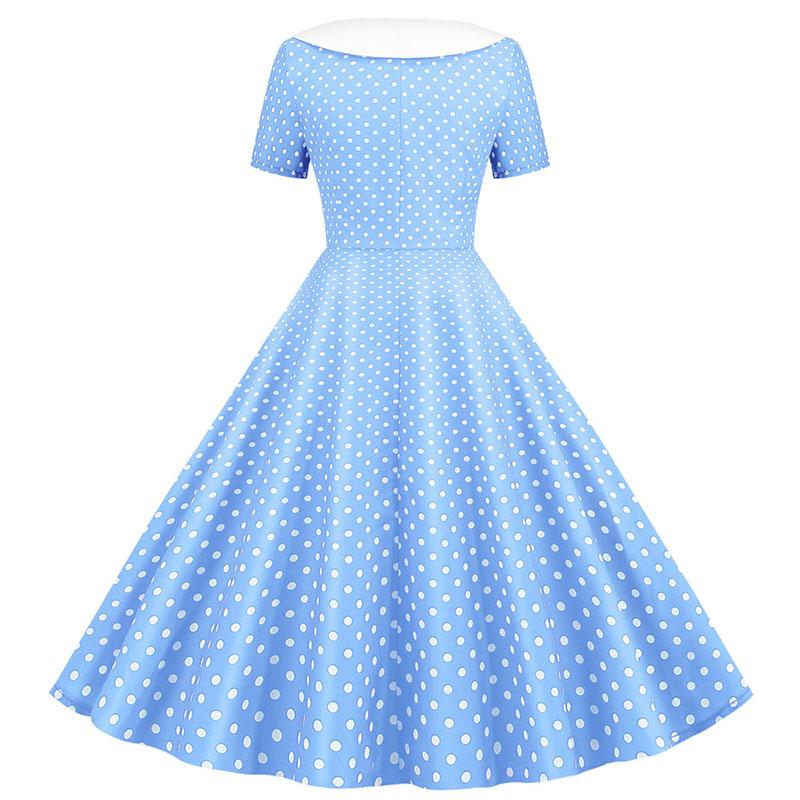 50er Jahre Himmelblaues Polka Dot Kleid