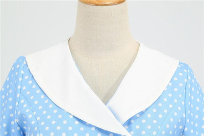 50er Jahre Himmelblaues Polka Dot Kleid