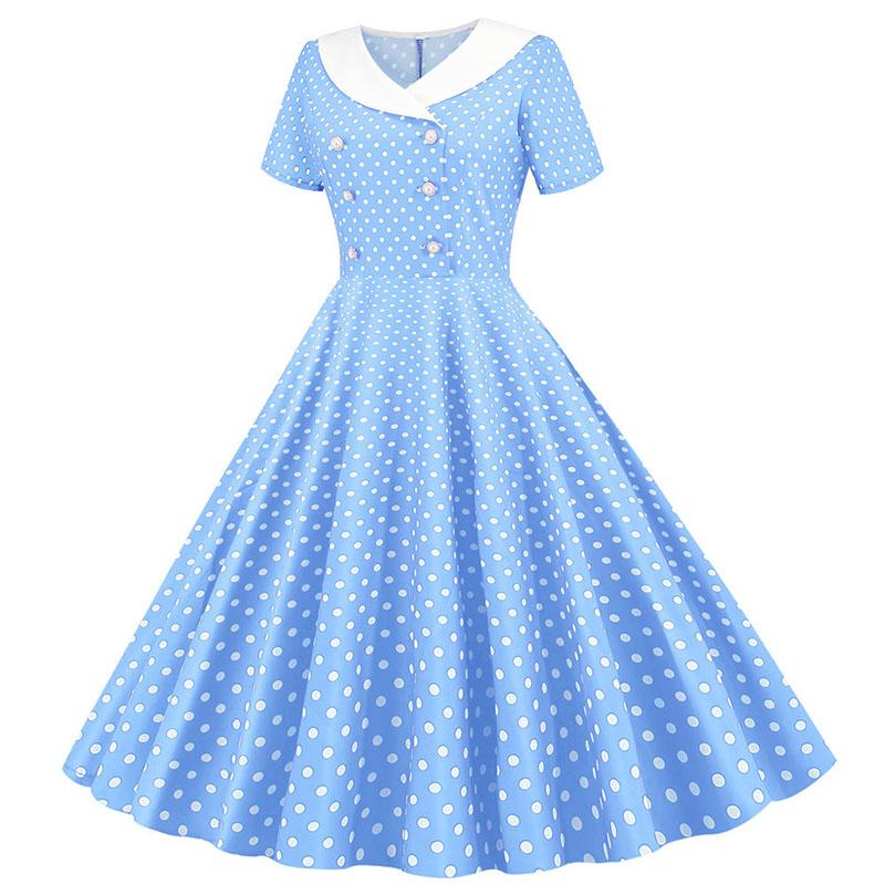 50er Jahre Himmelblaues Polka Dot Kleid