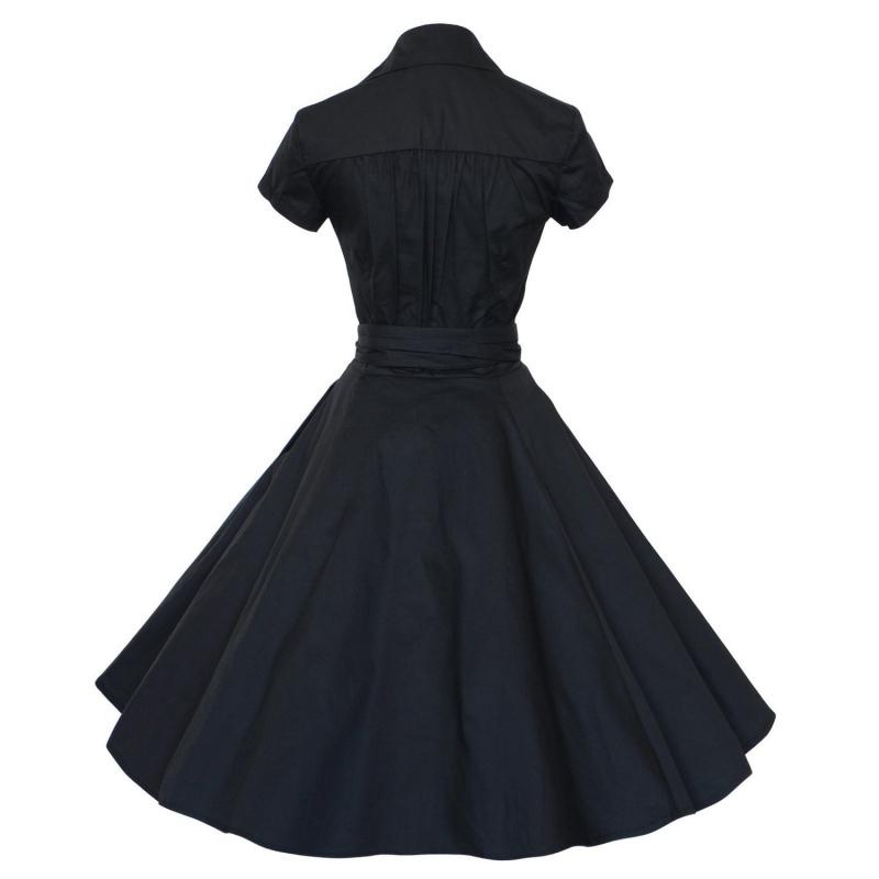 Schlichtes schwarzes Vintage-Kleid aus den 1950er Jahren
