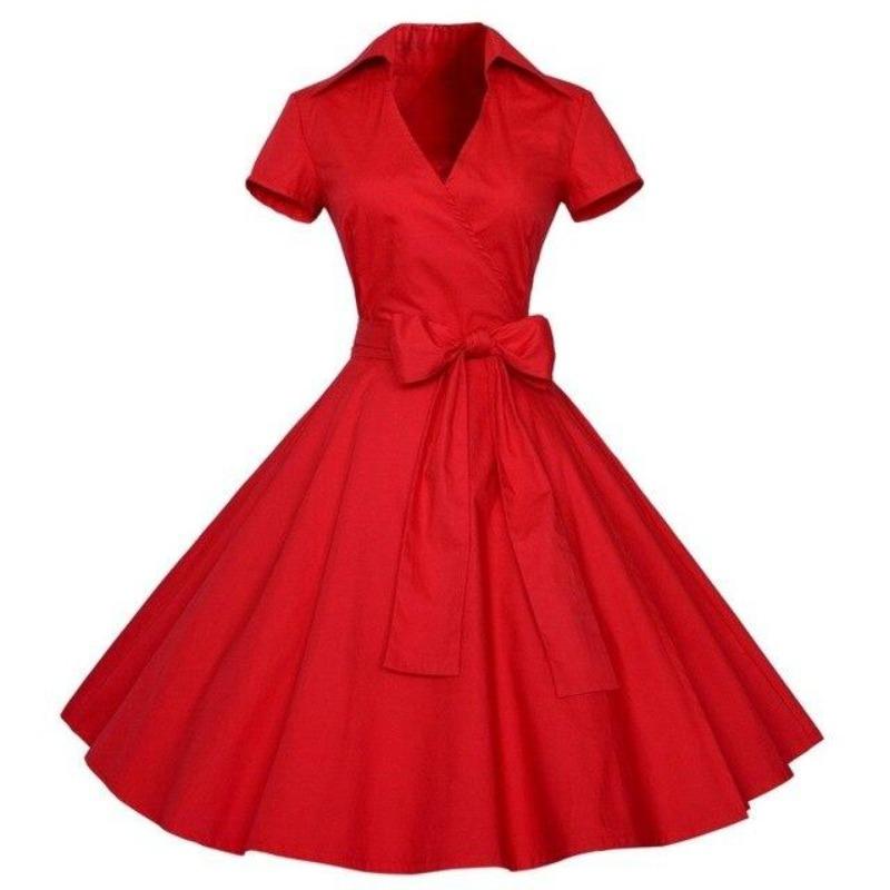 Solides rotes Vintage-Kleid aus den 1950er Jahren