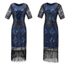 Vintage 1920er Gatsby Langes blaues Kleid