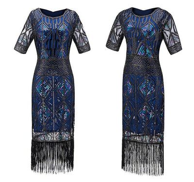 Vintage 1920er Gatsby Langes blaues Kleid