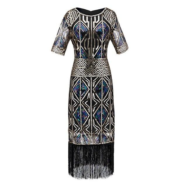 Vintage 1920er Gatsby Langes Goldkleid