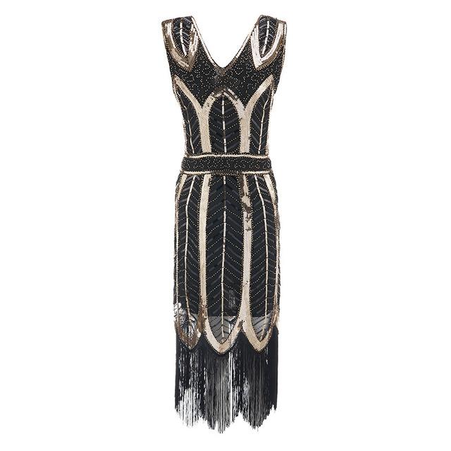 Vintage 1920er Gatsby Kleid Schwarz Gold