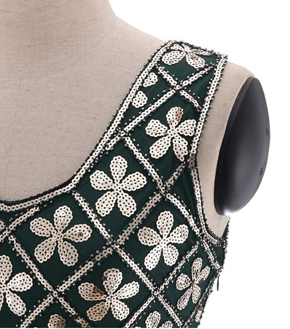 Grüngold Plus Size 1920er Vintage Kleid