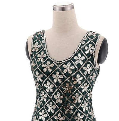 Grüngold Plus Size 1920er Vintage Kleid