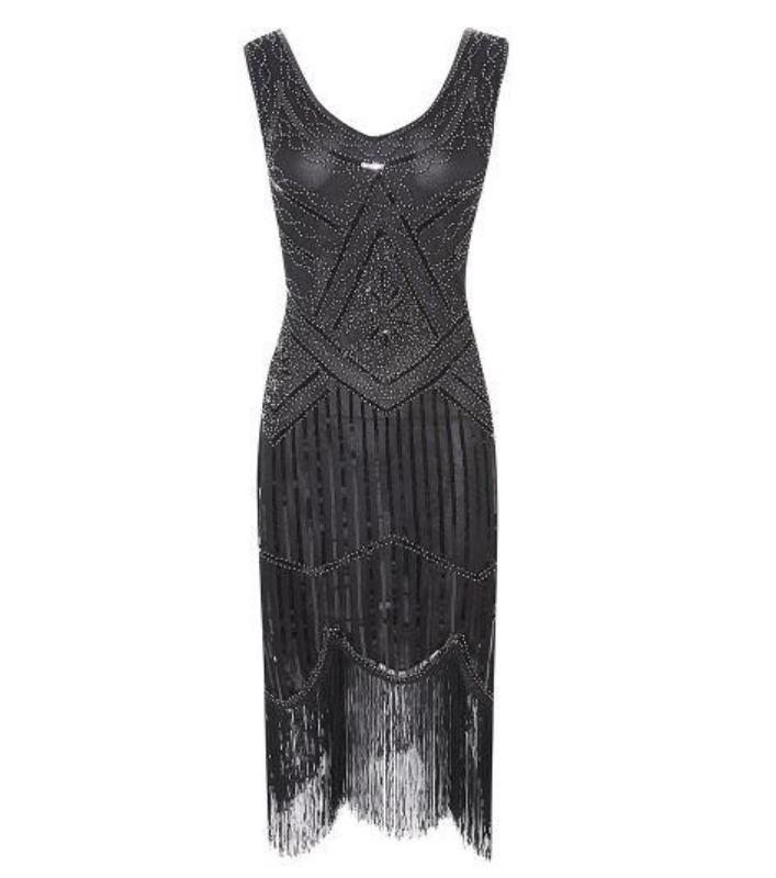 Schwarz-silbernes 20er-Jahre-Vintage-Kleid