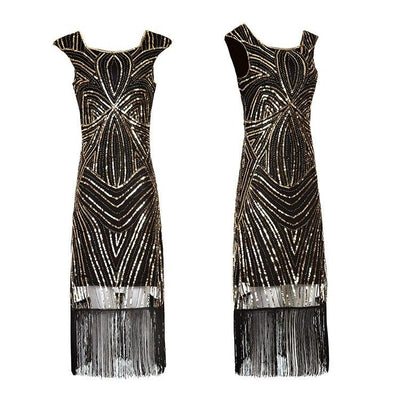 1920er Jahre Retro-Schwarz-Gold-Vintage-Kleid