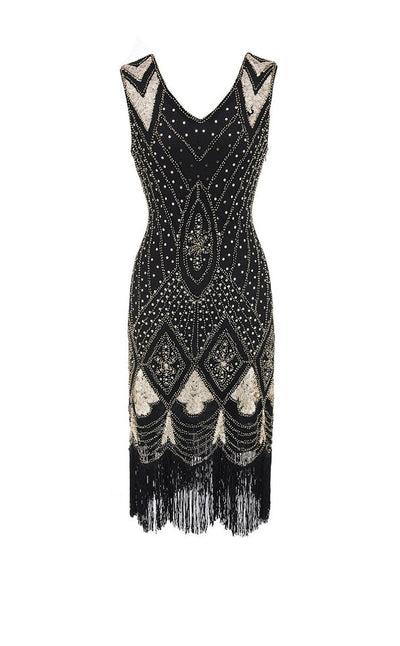 Schwarzgoldenes Pailletten-Vintage-Kleid aus den 1920er Jahren