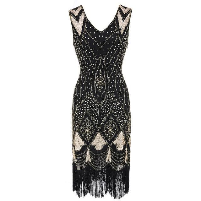 Schwarzgoldenes Pailletten-Vintage-Kleid aus den 1920er Jahren