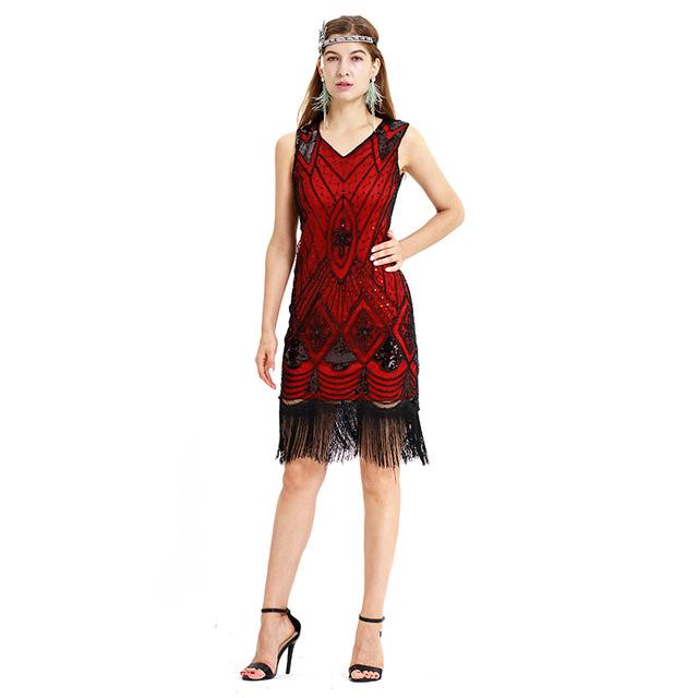 Vintage 1920er Jahre Paillettenkleid Rot