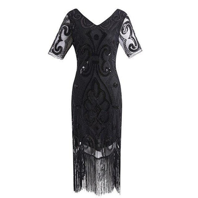 Schwarzes Spitzenkleid im Stil der 20er Jahre