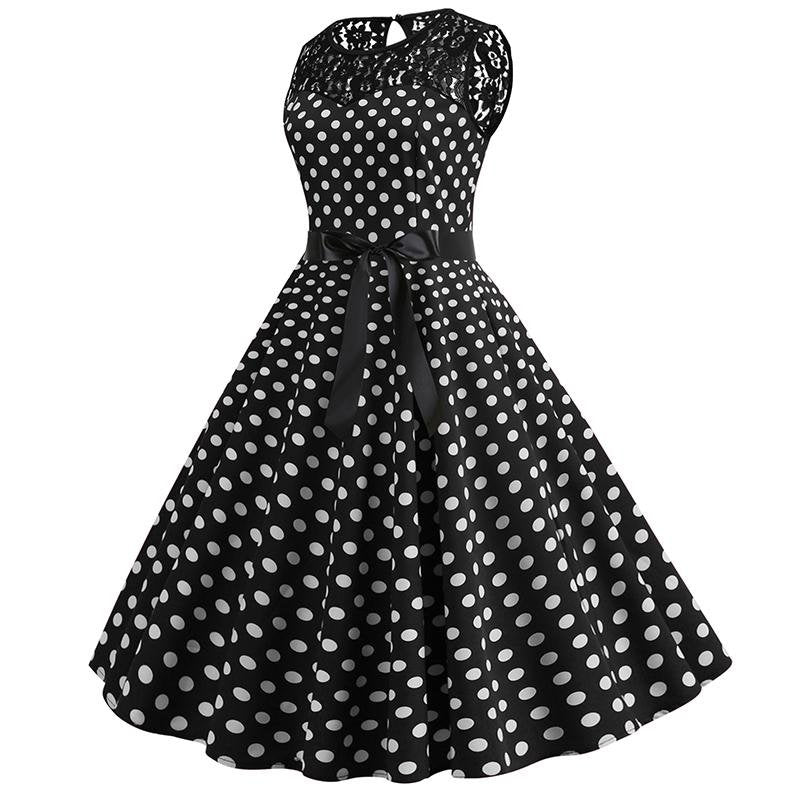 Vintage Schwarzes Polka Dot Spitzenkleid
