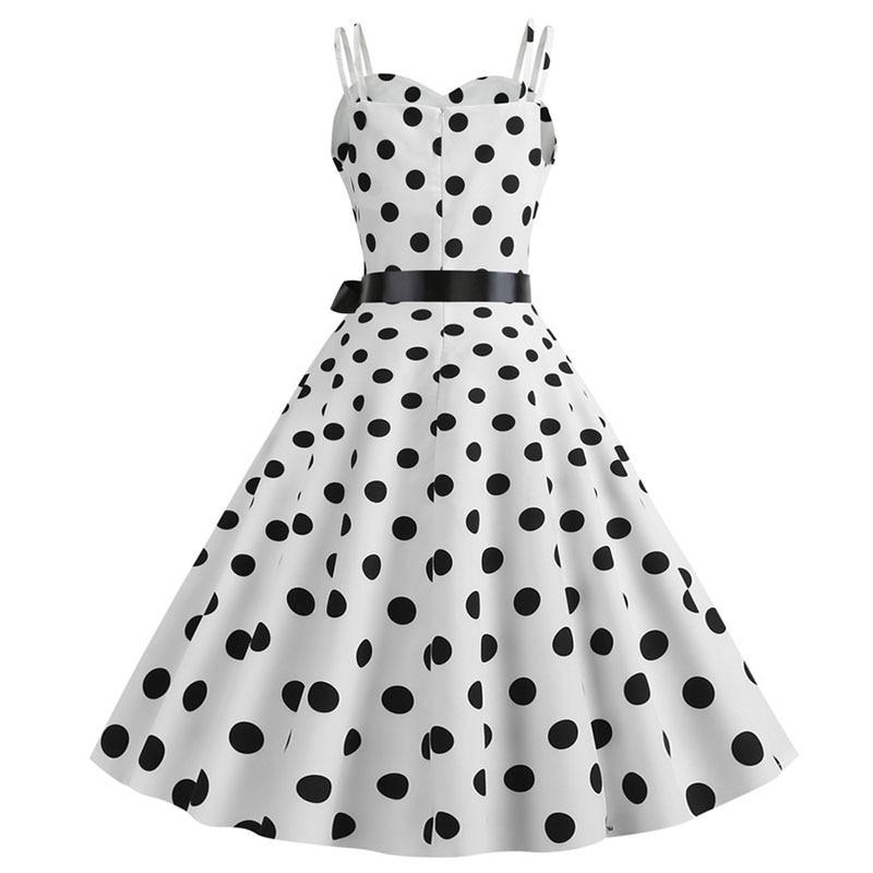 Weiß gepunktetes Rockabilly-Vintage-Kleid