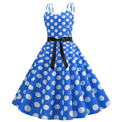 Vintage Blaues Polka Dot Rockabilly Kleid