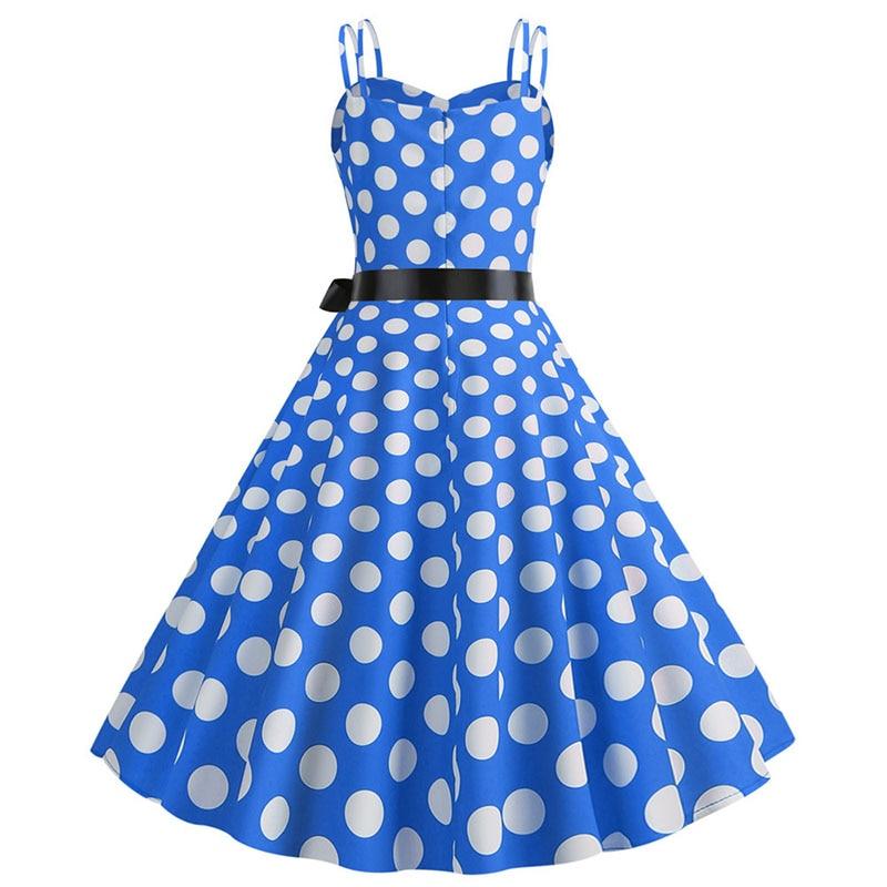 Vintage Blaues Polka Dot Rockabilly Kleid