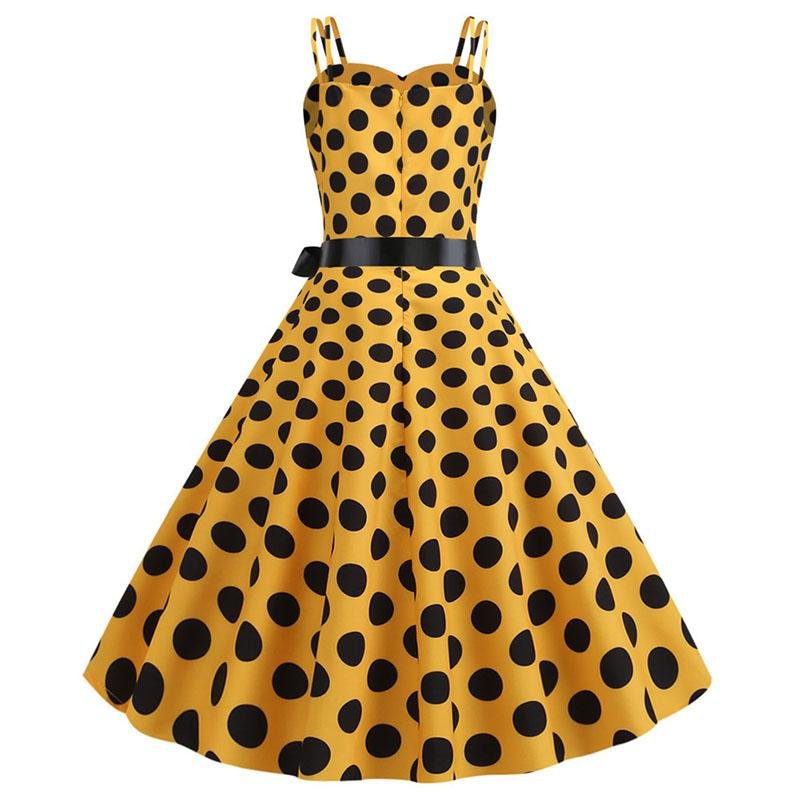 Gepunktetes gelbes Rockabilly-Vintage-Kleid