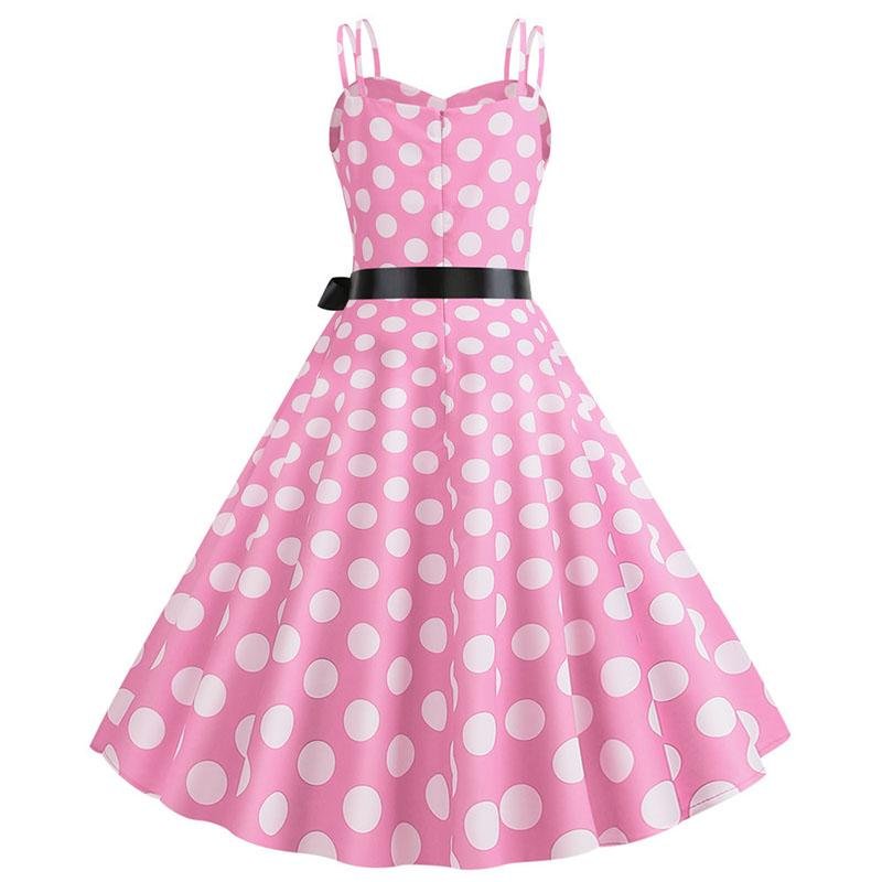 Gepunktetes rosafarbenes Rockabilly-Vintage-Kleid