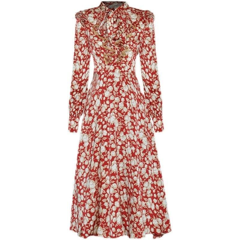 Vintage 40er Jahre Blumenkleid Rot